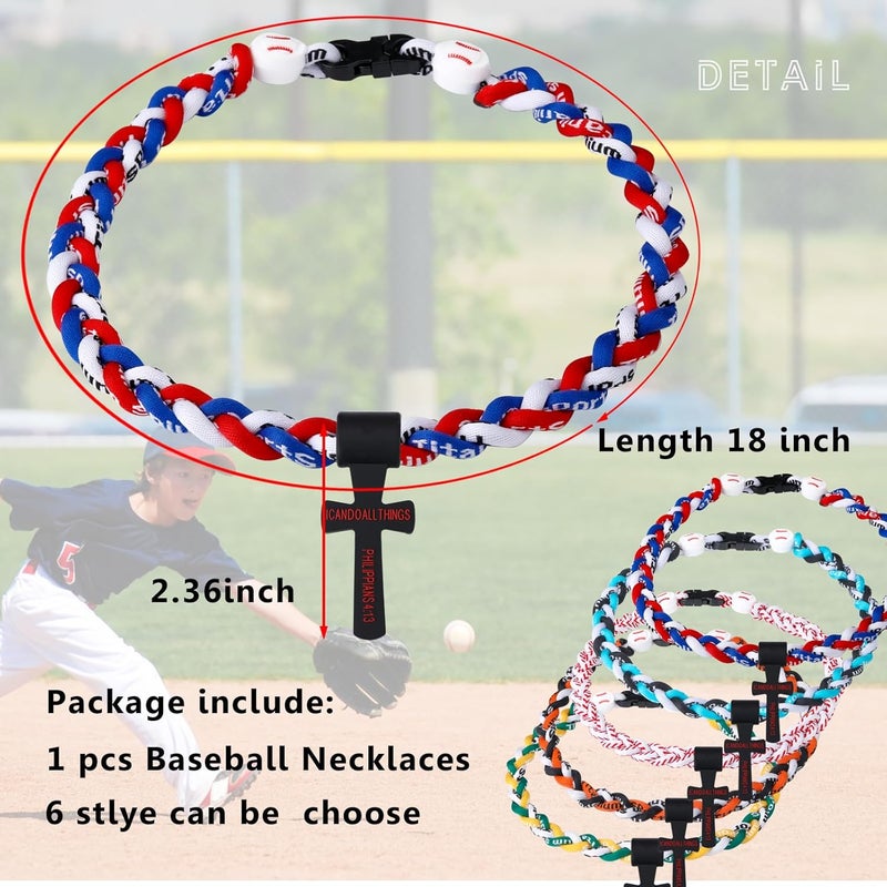 Hawflu Baseball Necklace with Cross Pendant Fashion Three Braided Rope Tornado Design for Sports Fan Baseball Theme Party Gift Idea, 18 Inch - Image 3